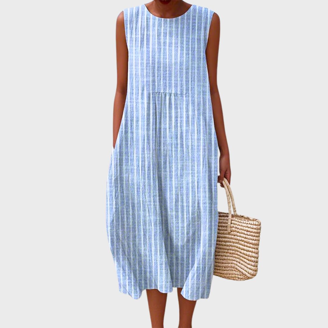 Round Neck Sleeveless Gingham Check Color Block Midi Dress 6