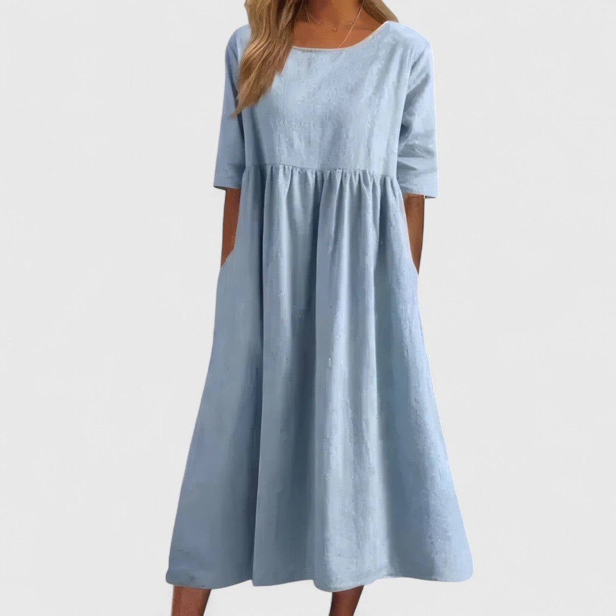 Scoop Neck Short Sleeve Pocket A-Line Midi Dress 6