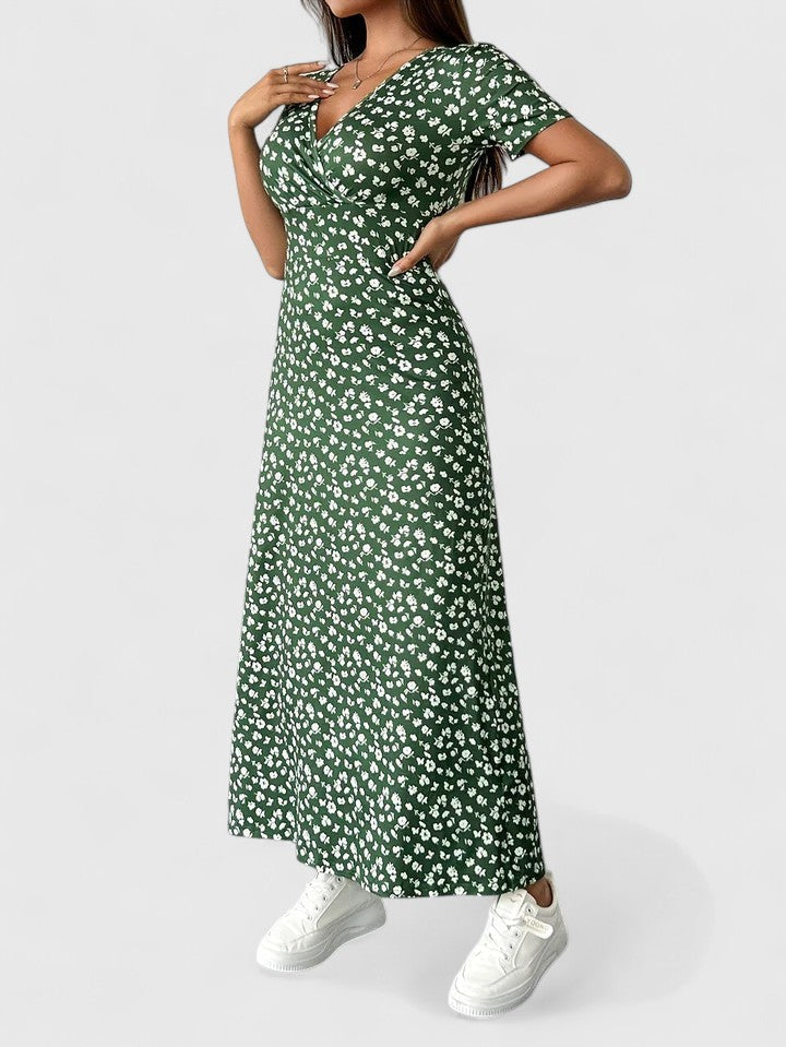 Floral Surplice V-Neck Short Sleeve Maxi Dress 4
