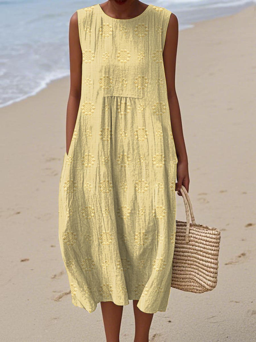Floral Textured Sleeveless Pocket Midi Dress 7