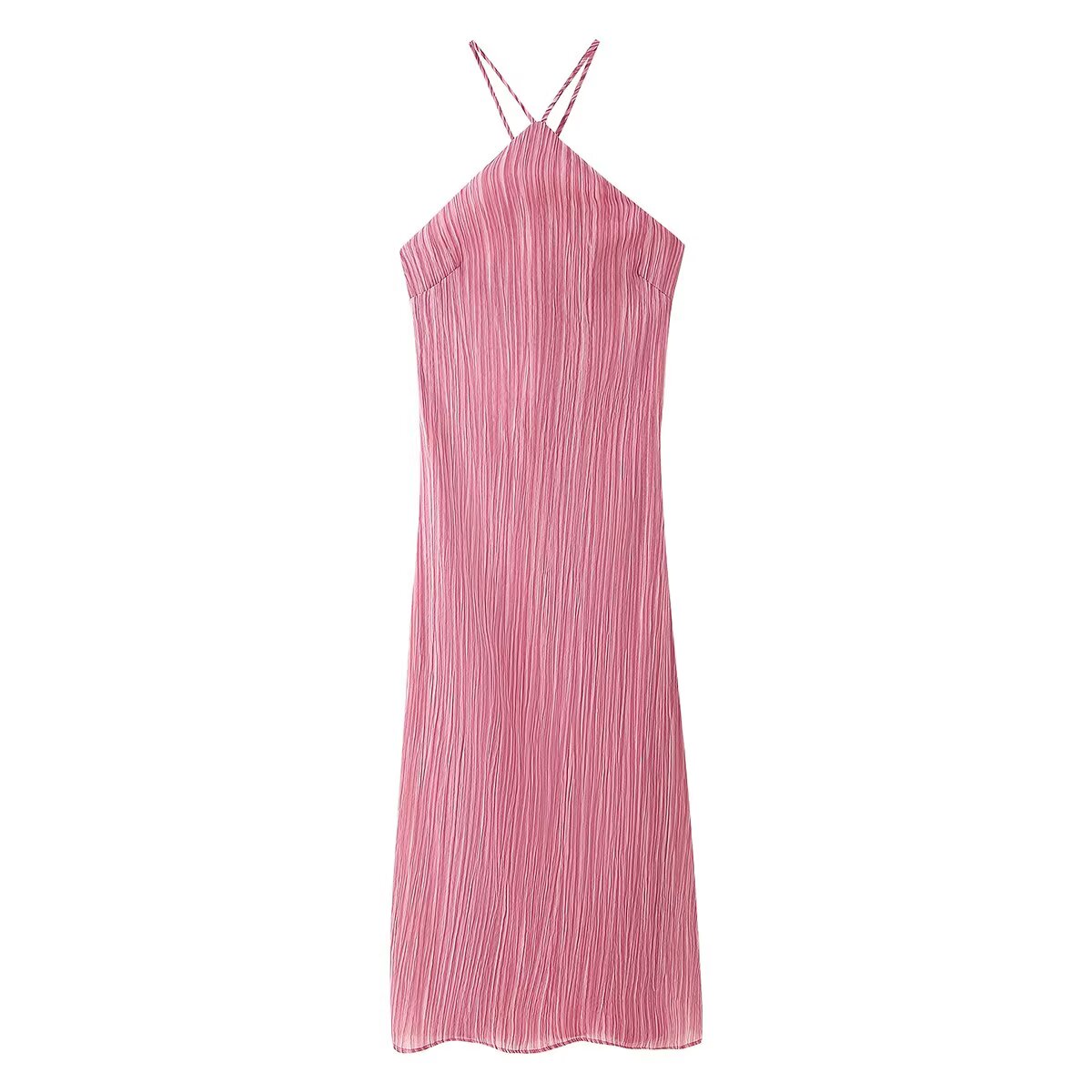 Spring Summer Slim Halter Lace up Texture Dress