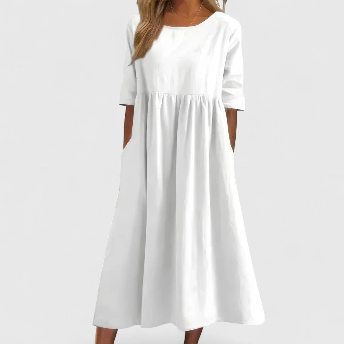 Scoop Neck Short Sleeve Pocket A-Line Midi Dress 7
