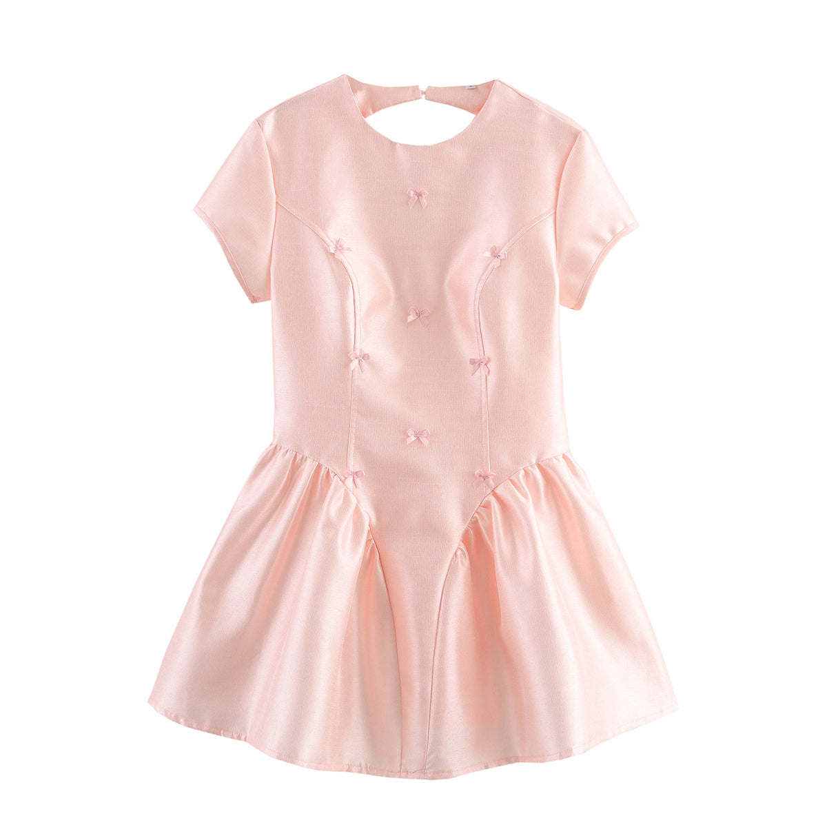 French Backless Slim Fit Short Sleeve Bowknot Decoration Dress