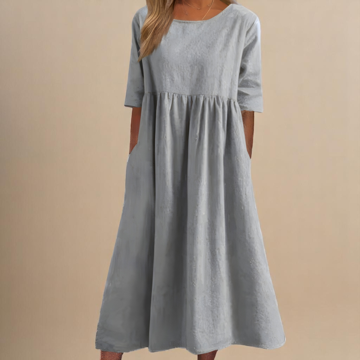 Crew Neck Short Sleeve Pocket Babydoll Midi Dress 8