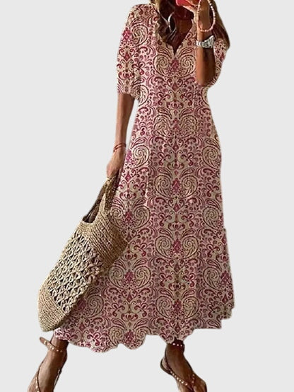 Ikat Print Tassel Tie V-Neck Tiered Boho Maxi Dress 4