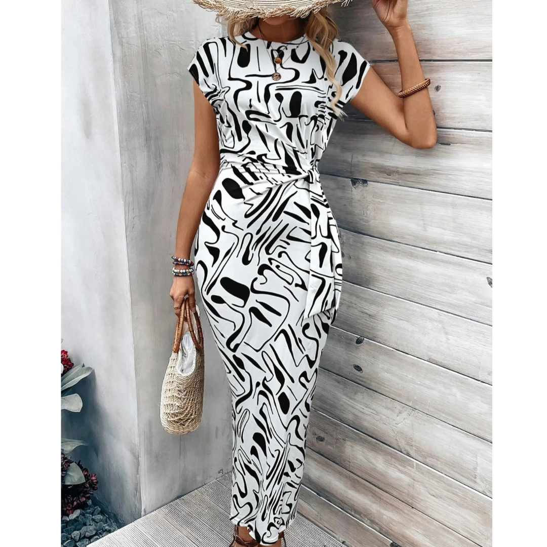 Striped Cap Sleeve Twist Front Bodycon Midi Dress 13