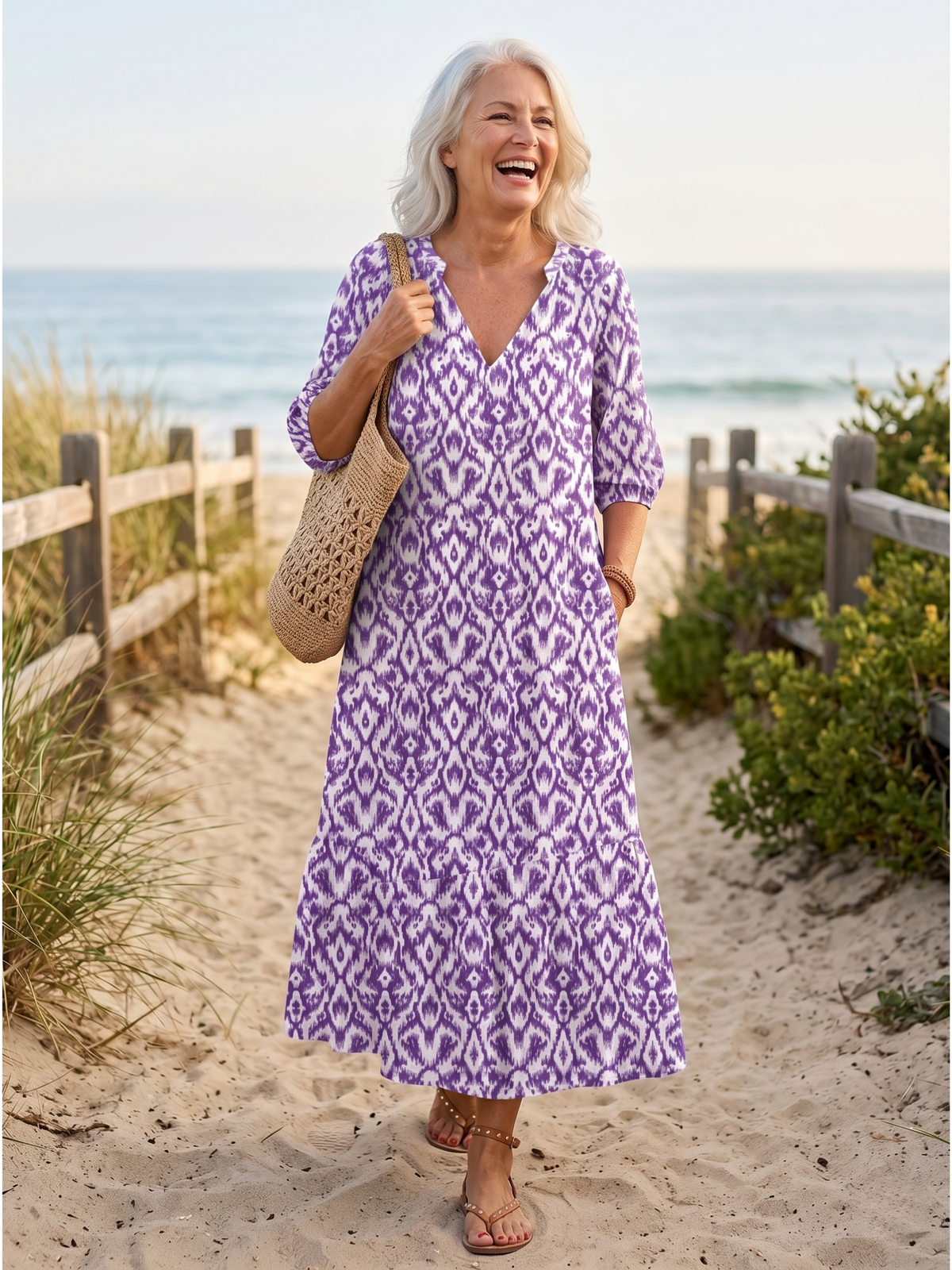Ikat Print Tassel Tie Short Sleeve Tiered Maxi Dress 3
