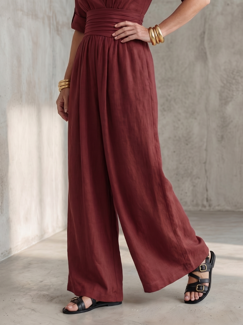 V-Neck Wrap Front Half Sleeve Wide Leg Jumpsuit 10
