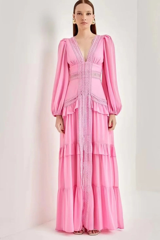 Lorie Long Sleeve Ruffle Gown - View 7