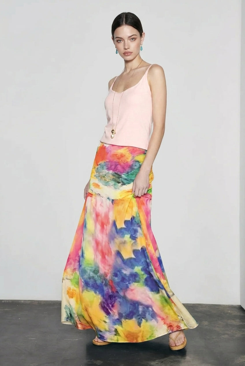 Retro Oil Print Vacation Skirt
