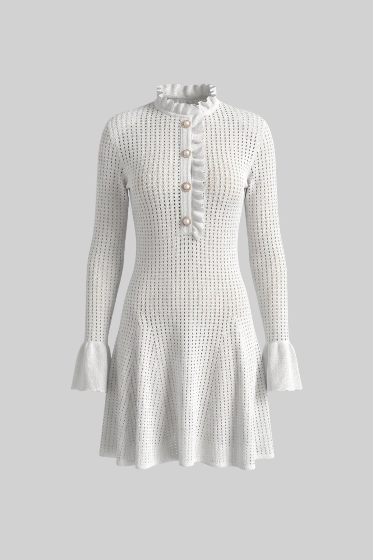 Open-Knit Mini Dress - White - View 8