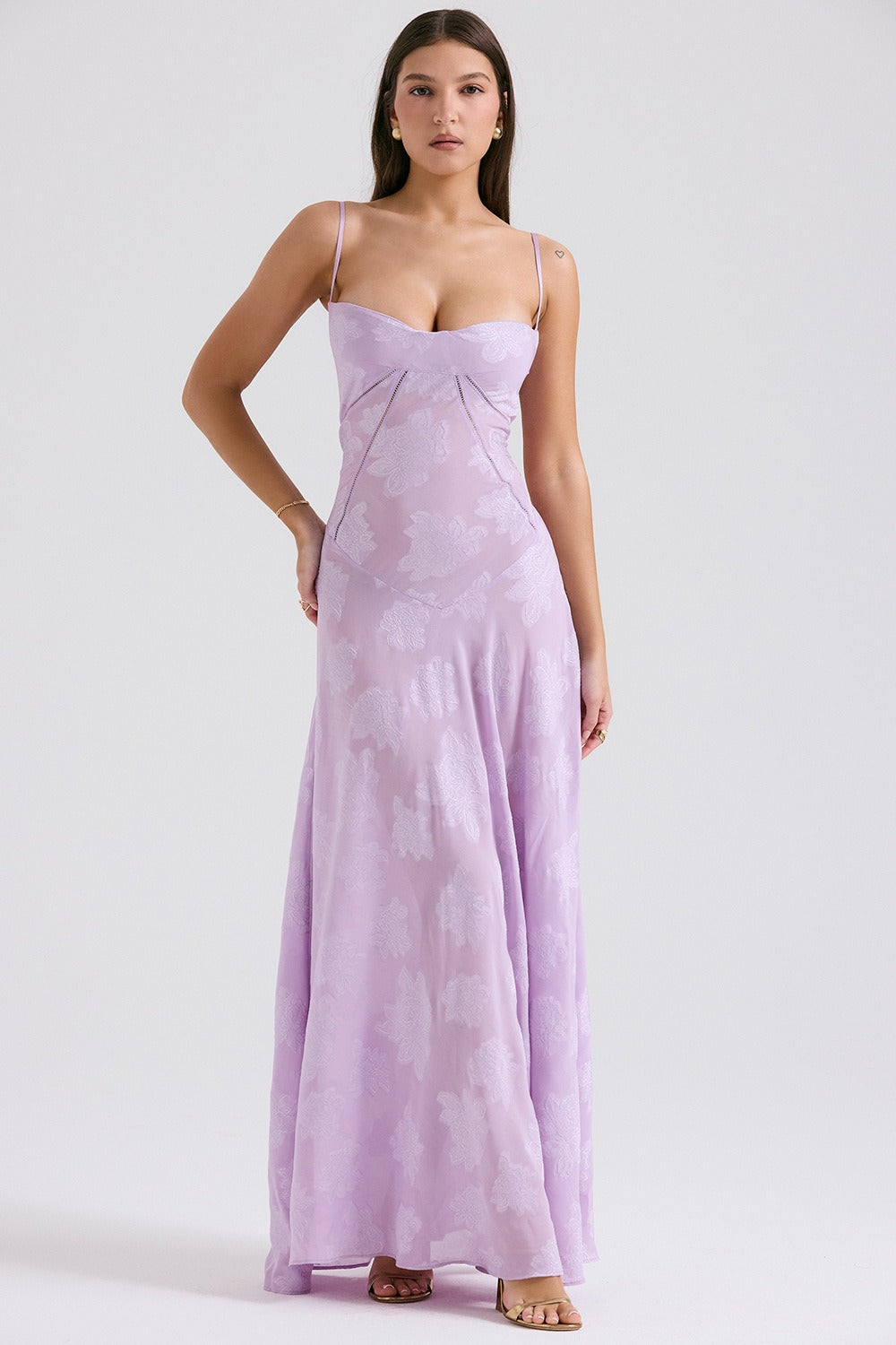 Lace Spaghetti Strap Corset Flowy Maxi Dress - View 10