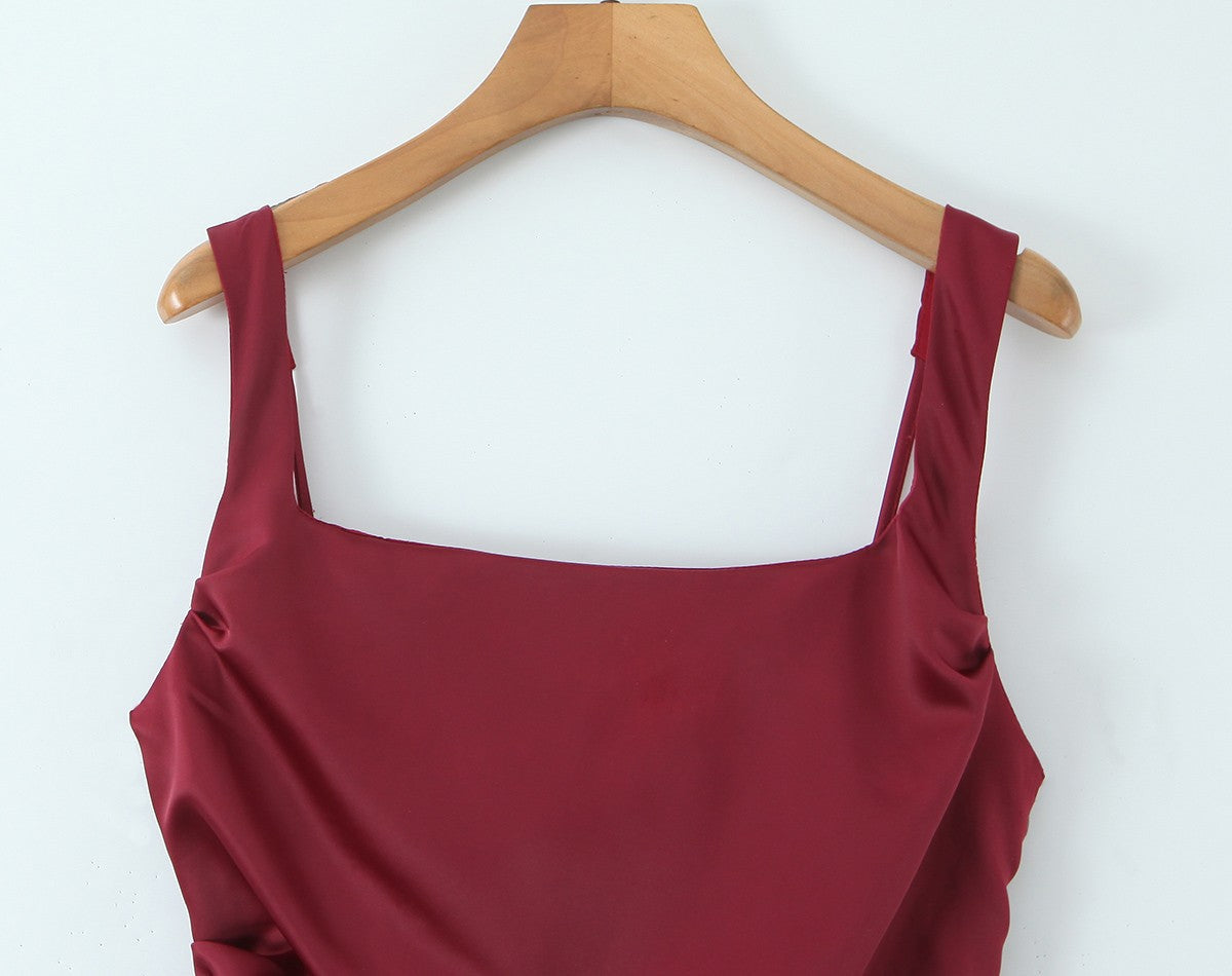 Satin Square Neck Ruched Bias Cut Slip Maxi Dress - View 3