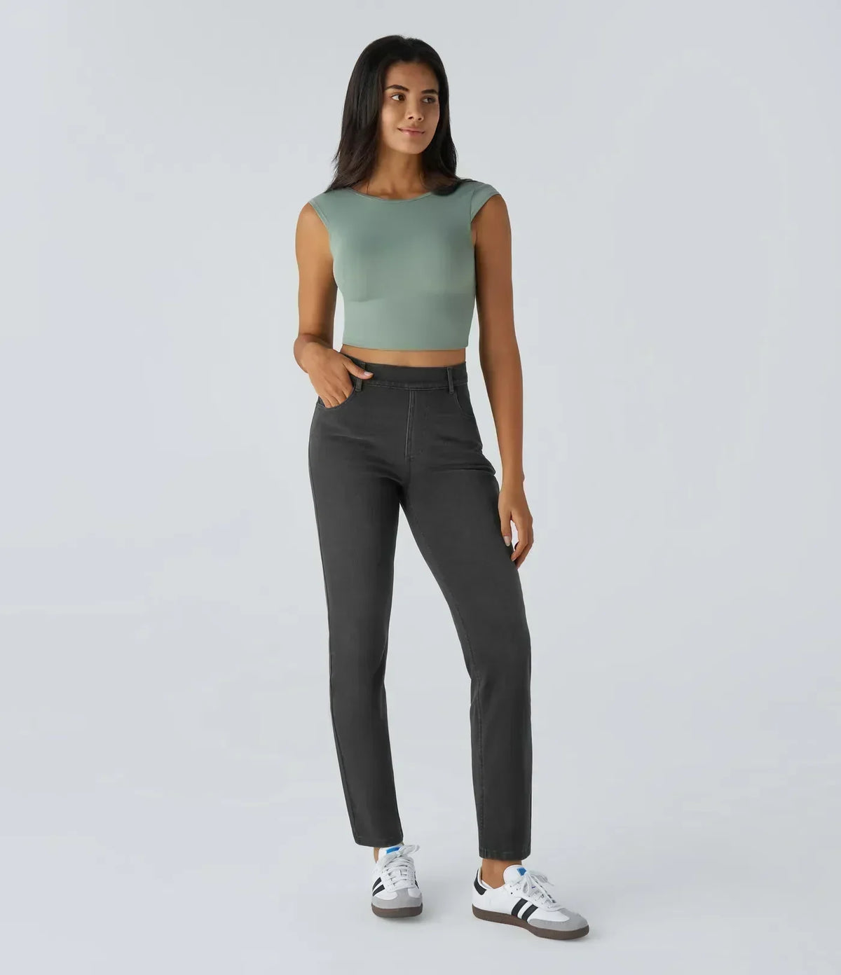 High Waist Straight Leg Pull On Jeans 19