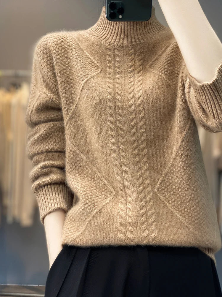 Mock Neck Long Sleeve Cable Knit Sweater 4
