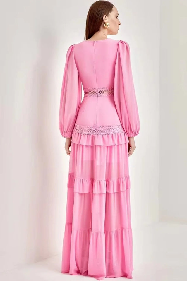 Lorie Long Sleeve Ruffle Gown - View 8
