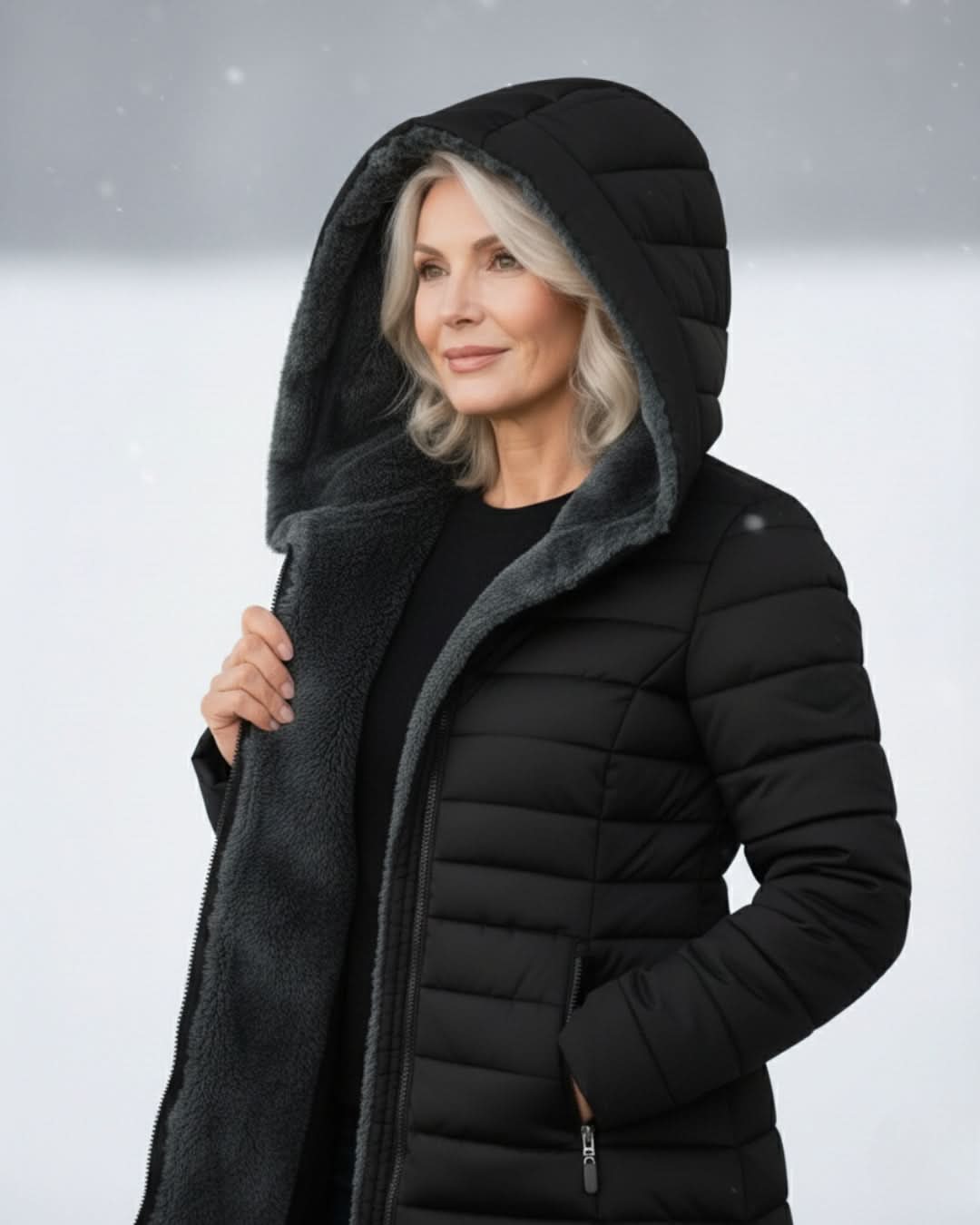 Hooded Faux Fur Lined Zip Front Longline Puffer Coat 8