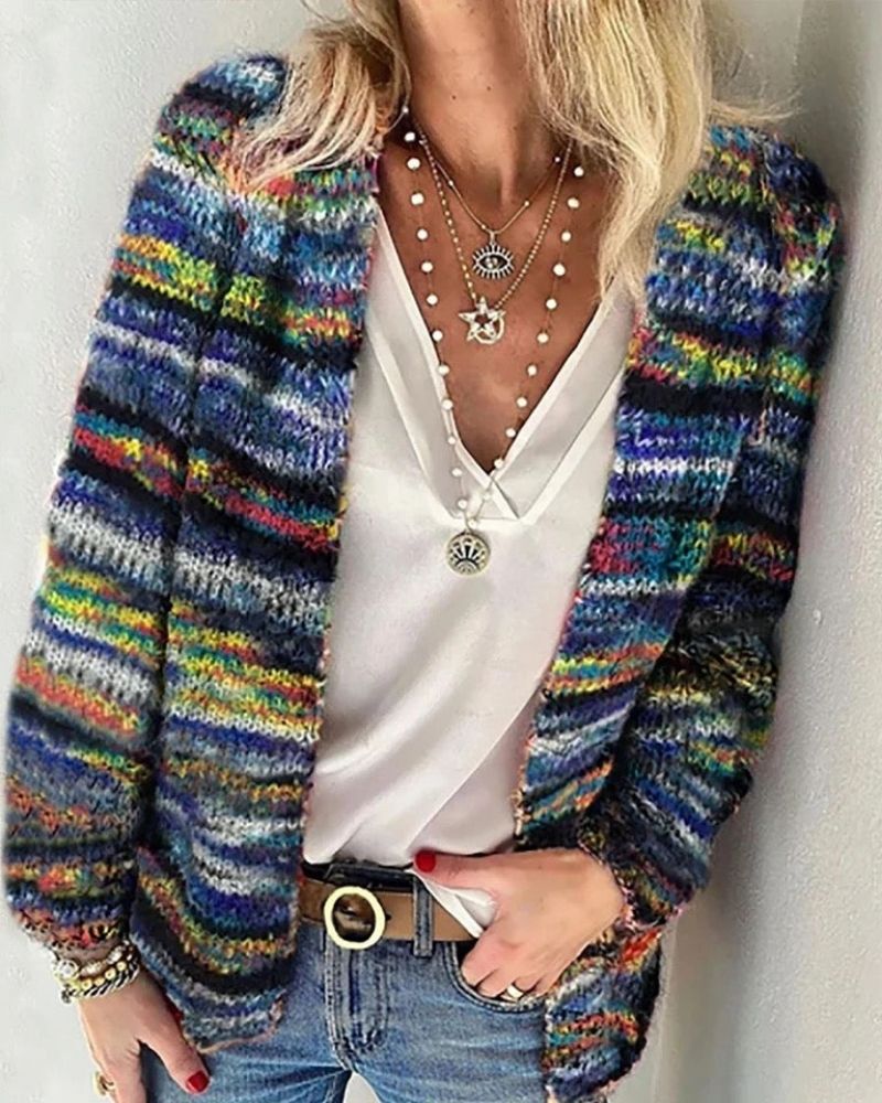 Space Dye Chunky Knit Open Front Cardigan 2