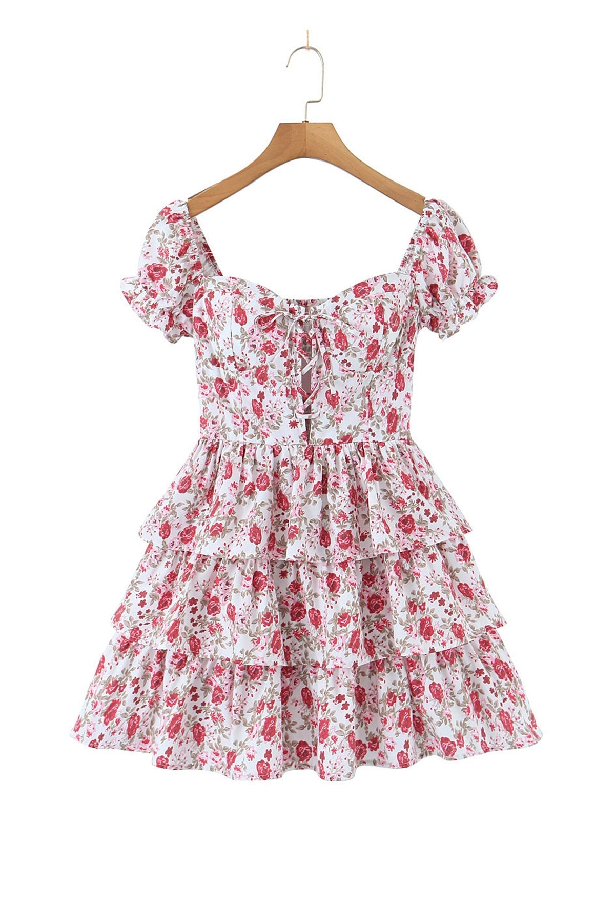 Floral Off Shoulder Sweetheart Bustier Tiered Ruffle Mini Dress - View 6