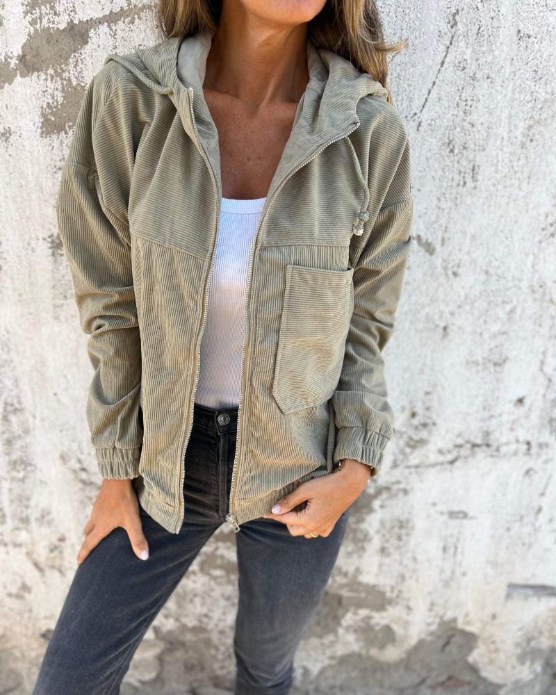 Hooded Zip Front Ribbed Corduroy Jacket 3