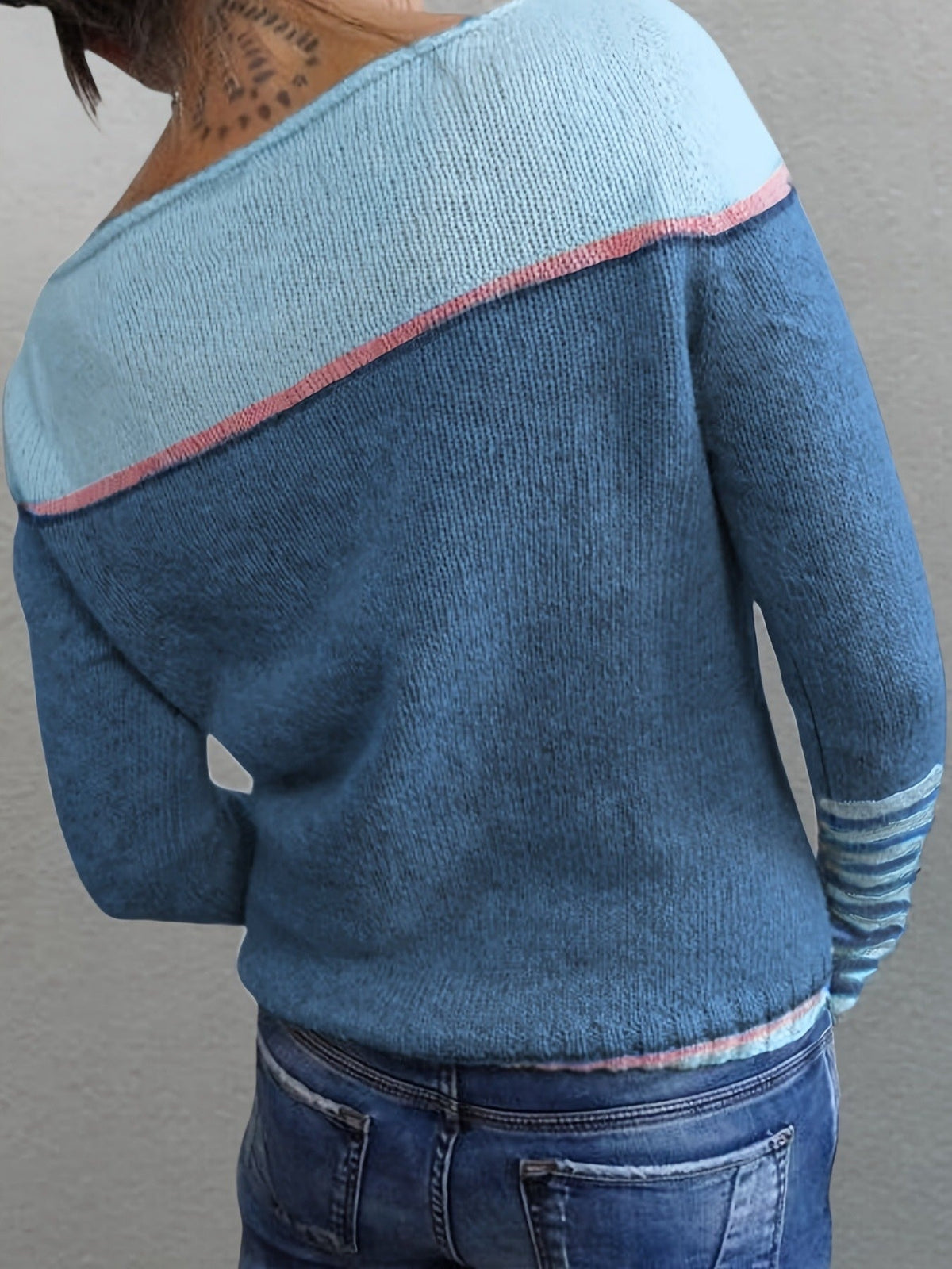 Boat Neck Long Sleeve Striped Lightweight Knit Sweater 5