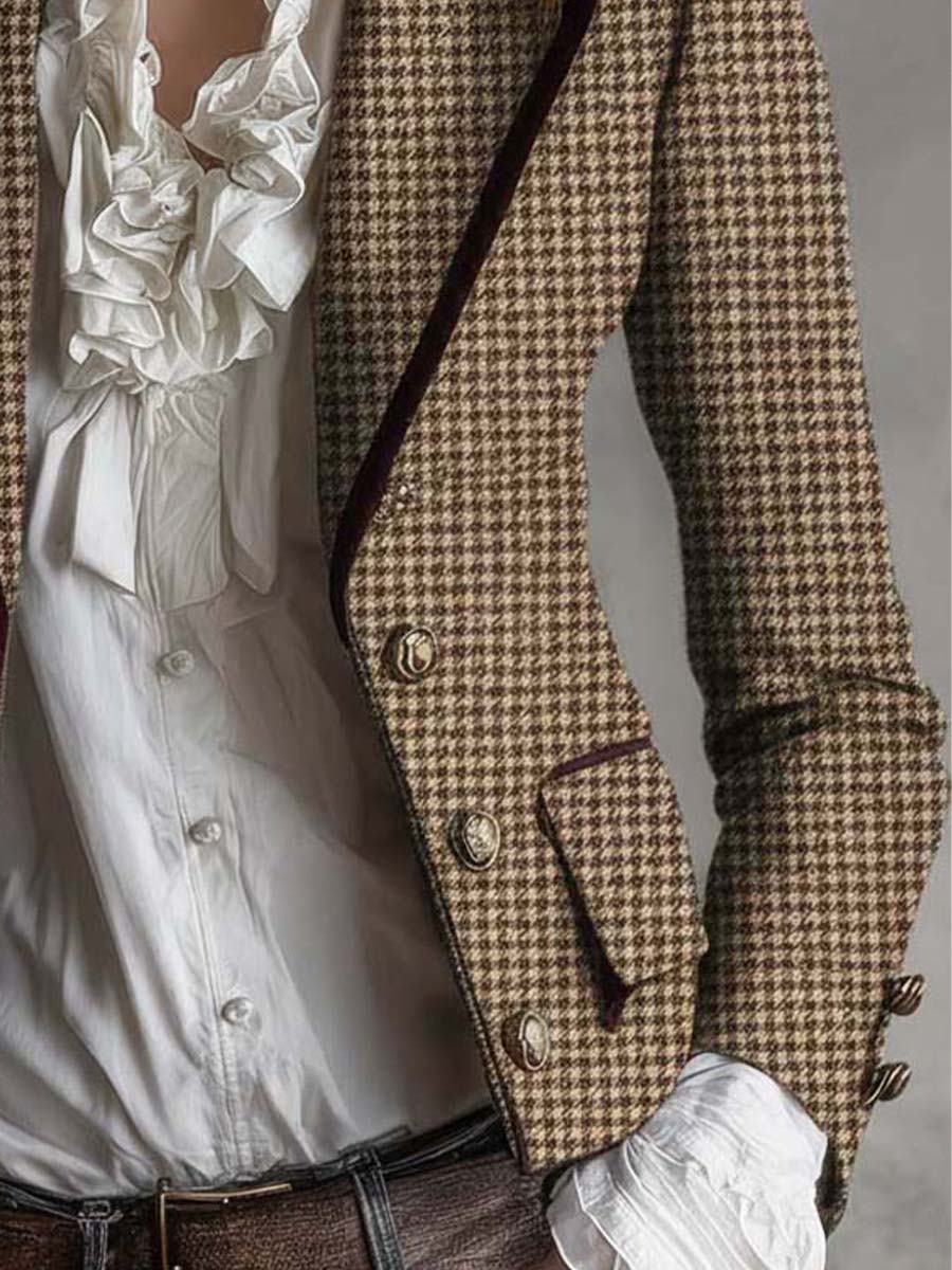 Houndstooth Notch Lapel Tweed Blazer 4