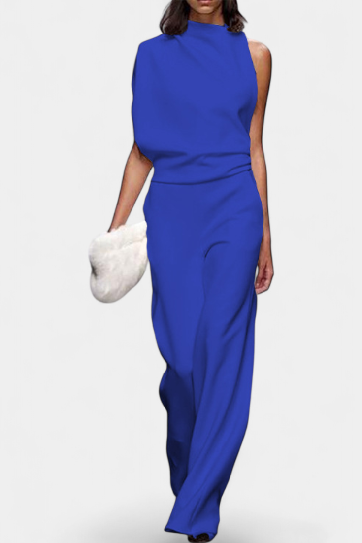 One Shoulder Sleeveless Mock Neck Wide Leg Jumpsuit 3