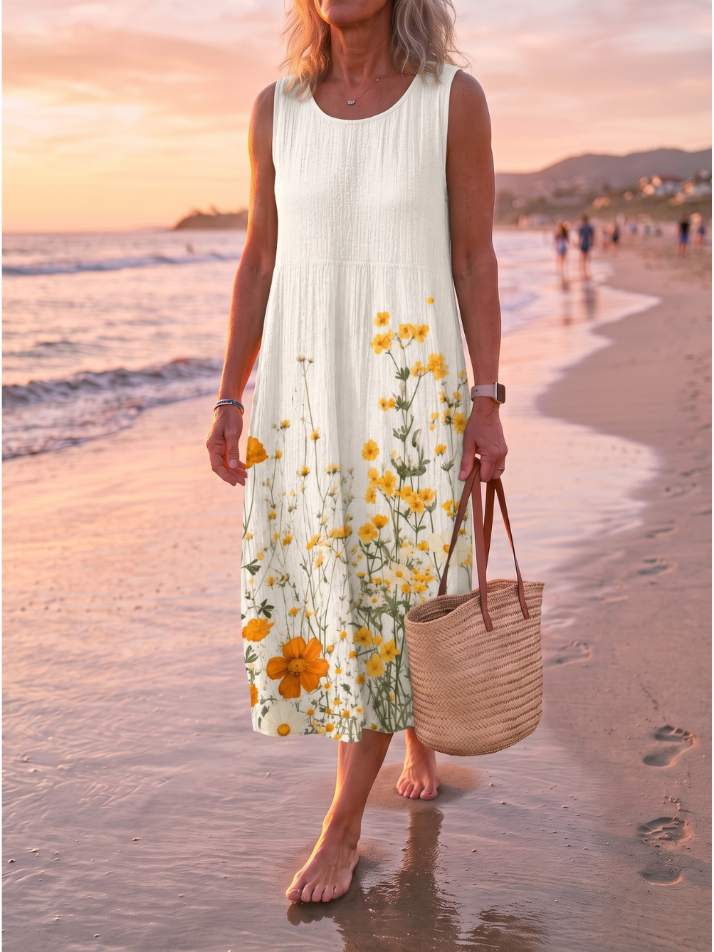Wildflower Print Scoop Neck Sleeveless Midi Dress