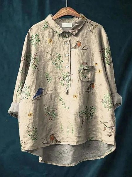 Watercolor Floral Print Long Sleeve Button Blouse 2