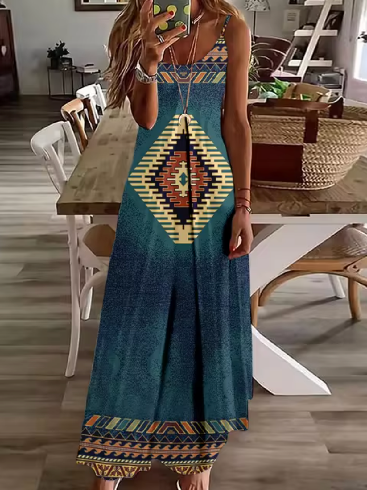 Spaghetti Strap V-Neck Relaxed A-Line Maxi Dress - View 7