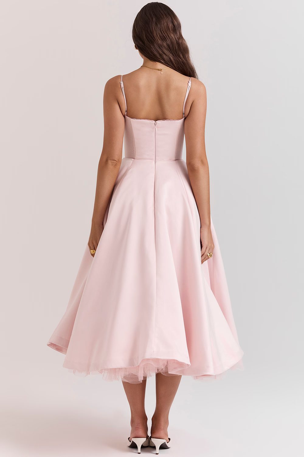 Spaghetti Strap Sweetheart Lace Trim Corset Midi Cocktail Dress - View 6
