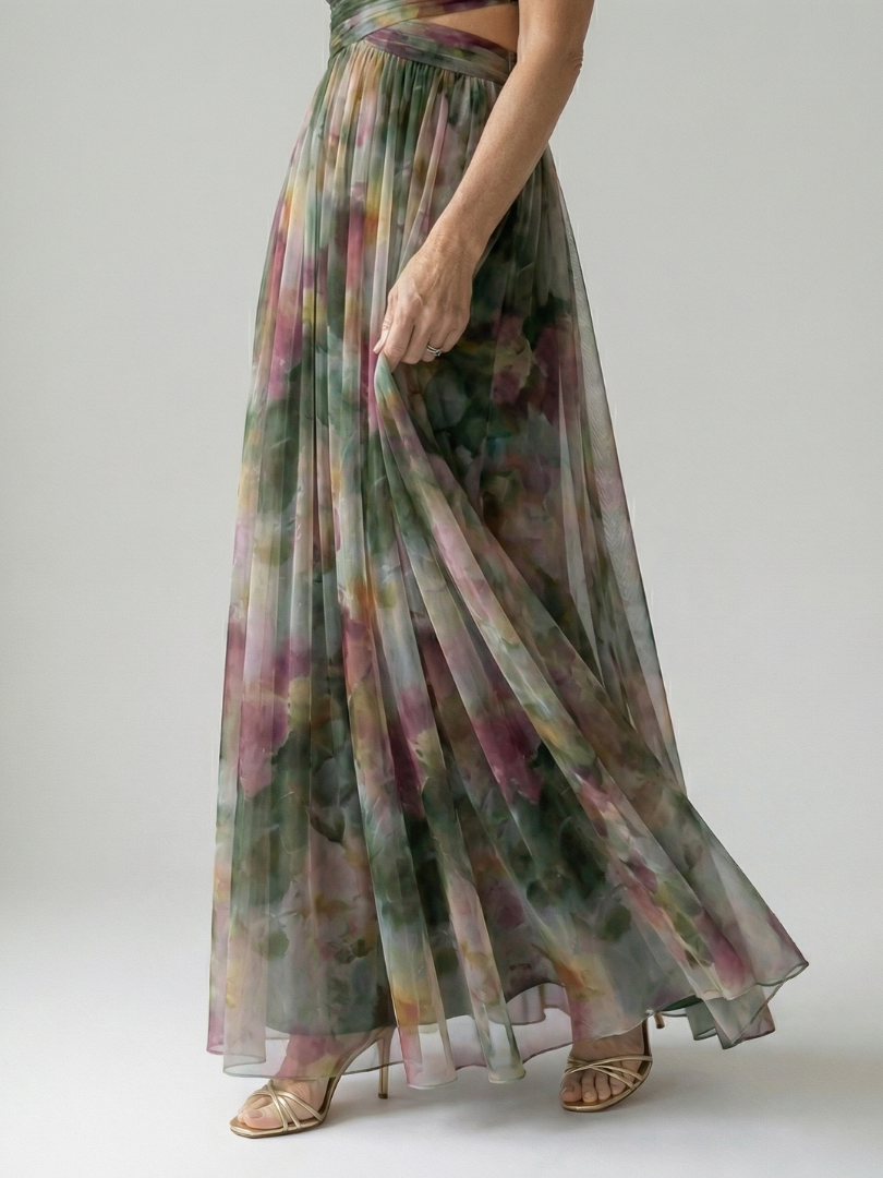 Floral V-Neck Twist Front Sleeveless Mesh Maxi Dress 14