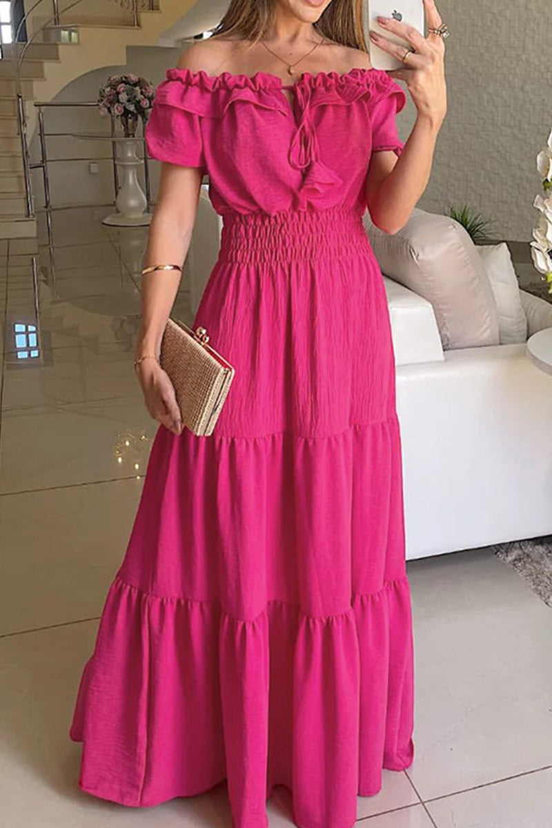 Off Shoulder Ruffle Smocked Waist Tiered Maxi Dress - View 2