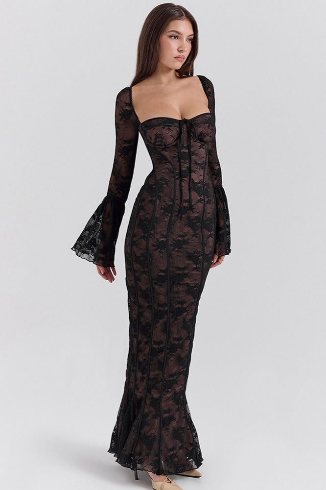 Backless Lace Bodycon Maxi Dress