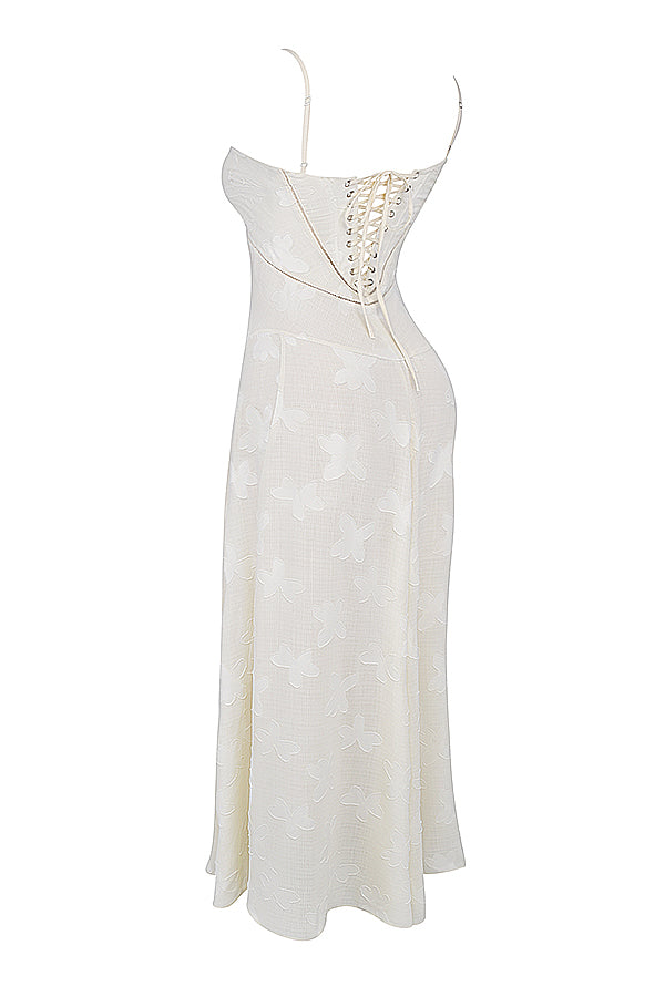 Floral Lace Spaghetti Strap Corset Bodice Sheer Mesh Maxi Gown 33