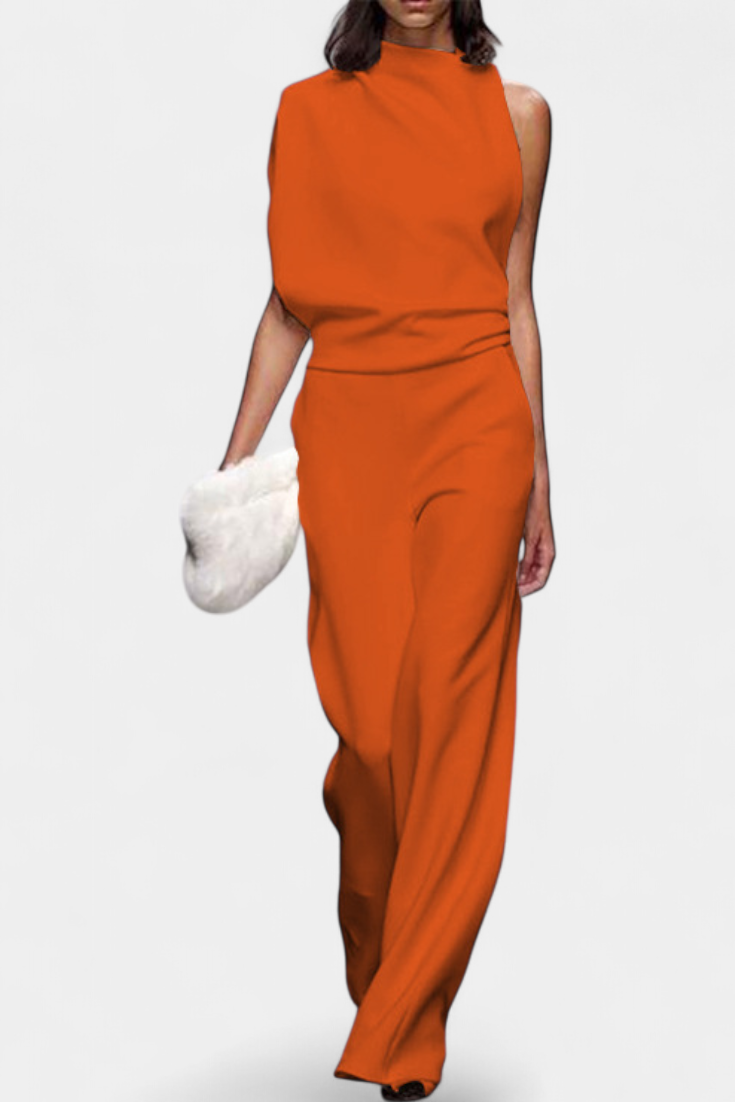 One Shoulder Sleeveless Mock Neck Wide Leg Jumpsuit 5