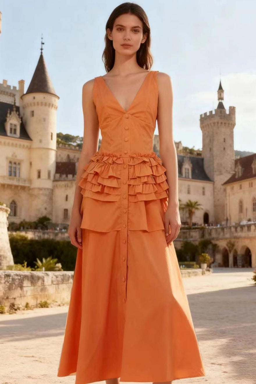 Deep V-Neck Sleeveless Corset Tiered Fit and Flare Midi Dress - View 17