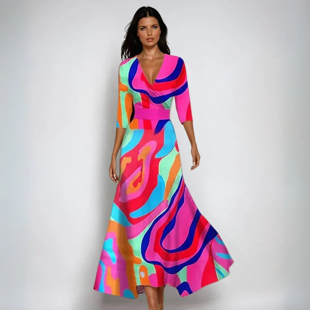 Floral Deep V-Neck Wrap Tie Waist Maxi Dress 4