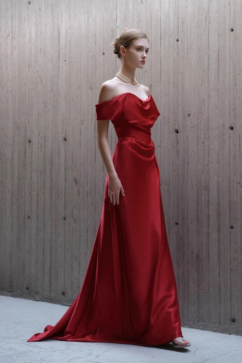 Satin Off Shoulder Sweetheart Draped Mermaid Prom Dress - View 2