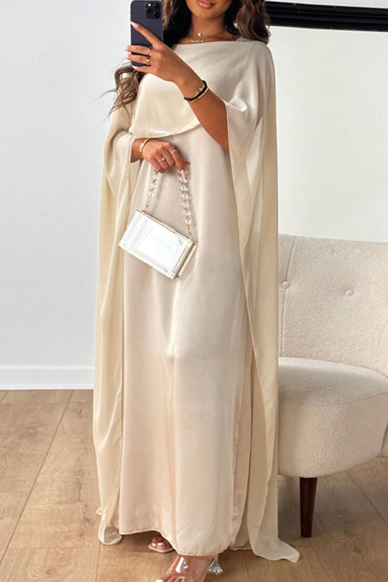 Chiffon Boat Neck Cape Sleeve Overlay Column Maxi Gown - View 2