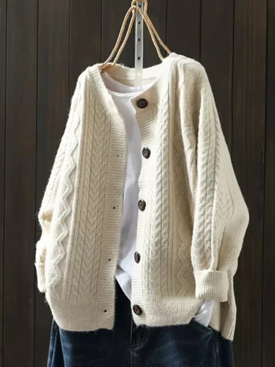 Crew Neck Cable Sleeve Drop Shoulder Sweater 2