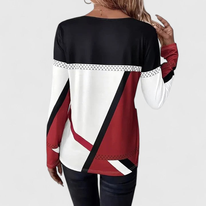 Contrast Panel Geometric Crew Neck Long Sleeve Top 3