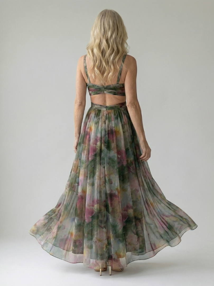 Floral Print V-Neck Ruched Waist Maxi Dress 13