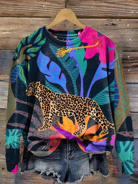 Leopard Print Crew Neck Long Sleeve Sweatshirt 2