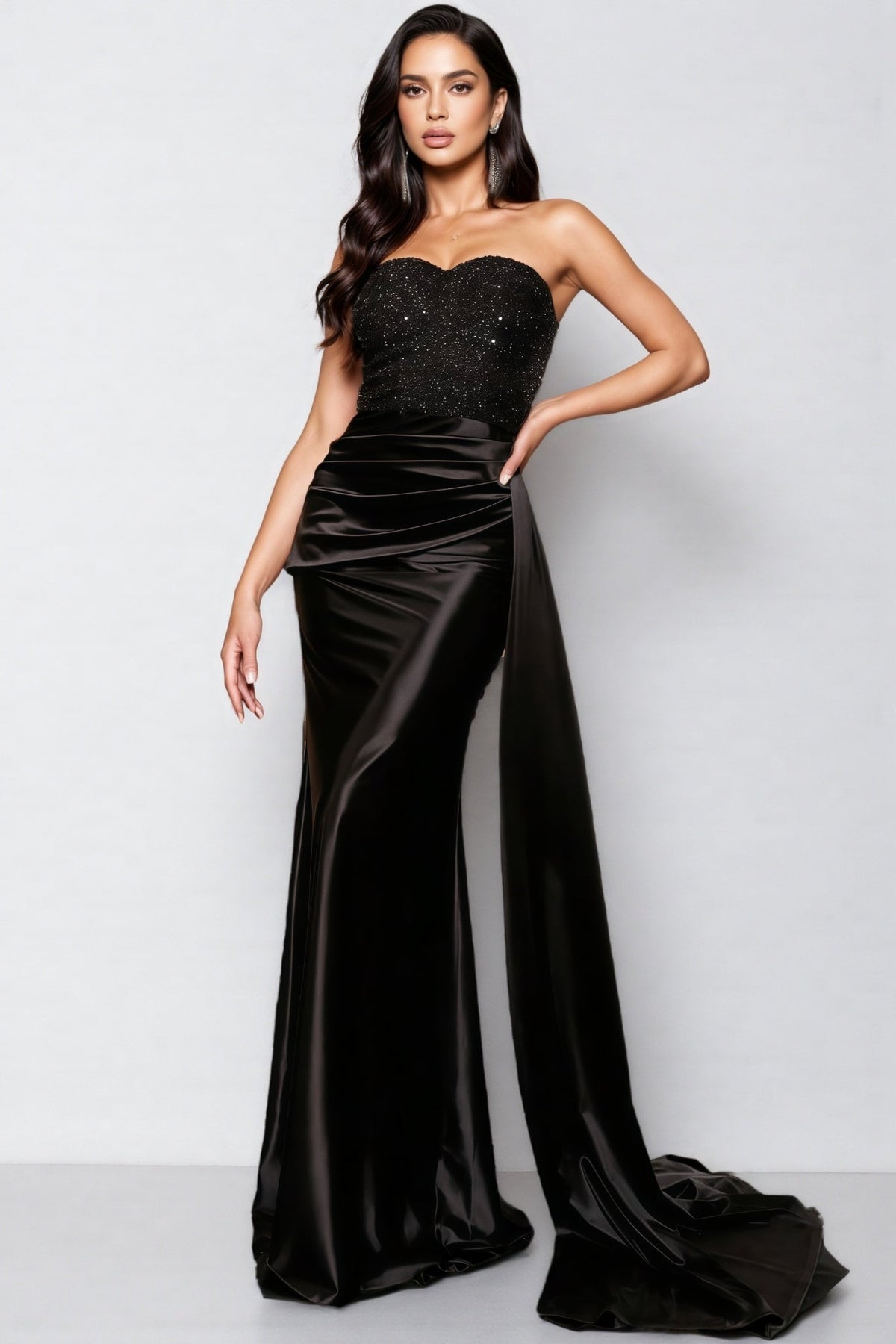 Brontane Black Sheath Sequin Maxi Dress
