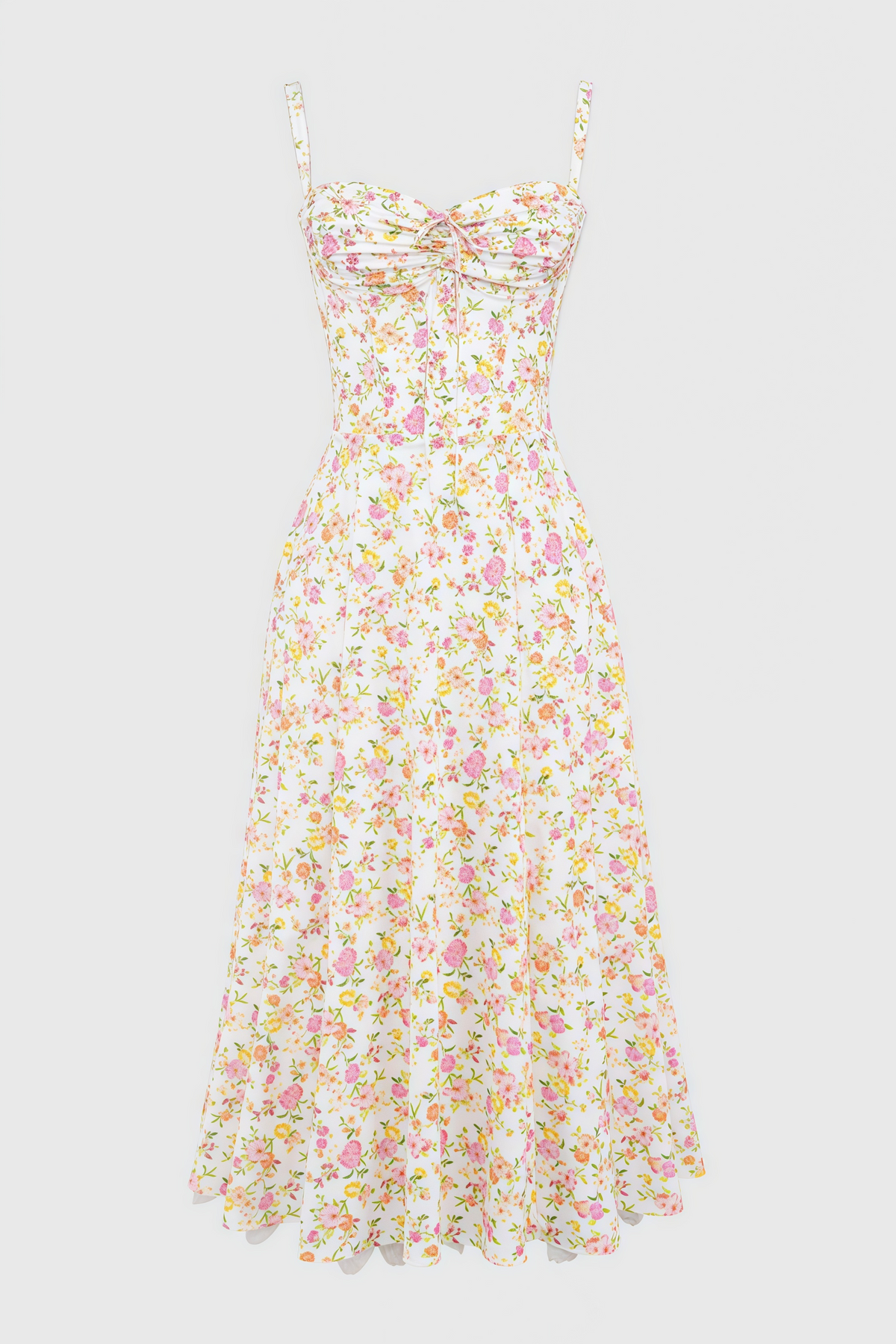 Floral Print Sweetheart Tie Front Spaghetti Strap Midi Dress - View 7