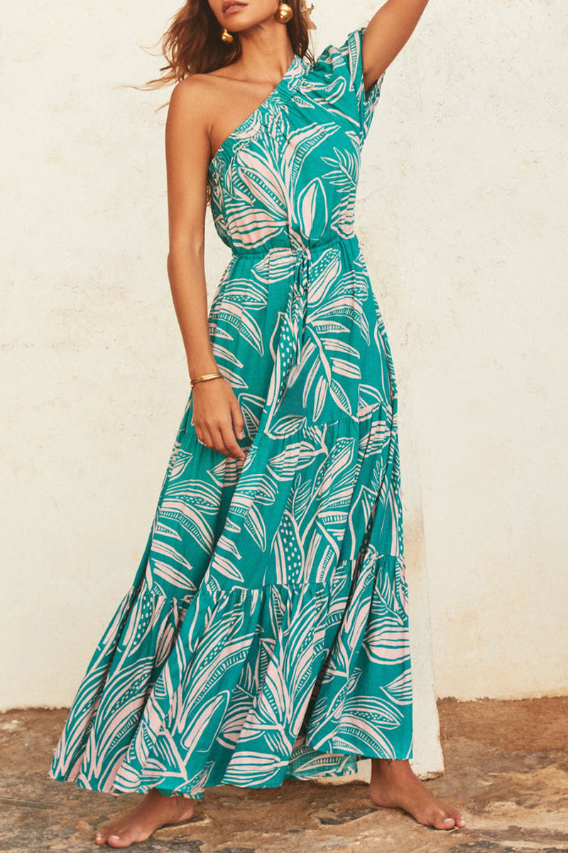 Floral One Shoulder Tiered Ruffle Maxi Summer Dress - View 6