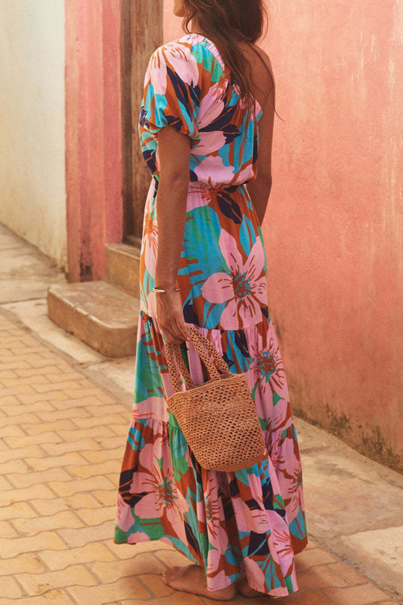 Floral One Shoulder Tiered Ruffle Maxi Summer Dress - View 7