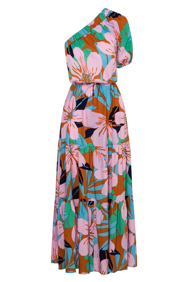 Floral One Shoulder Tiered Ruffle Maxi Summer Dress - View 9
