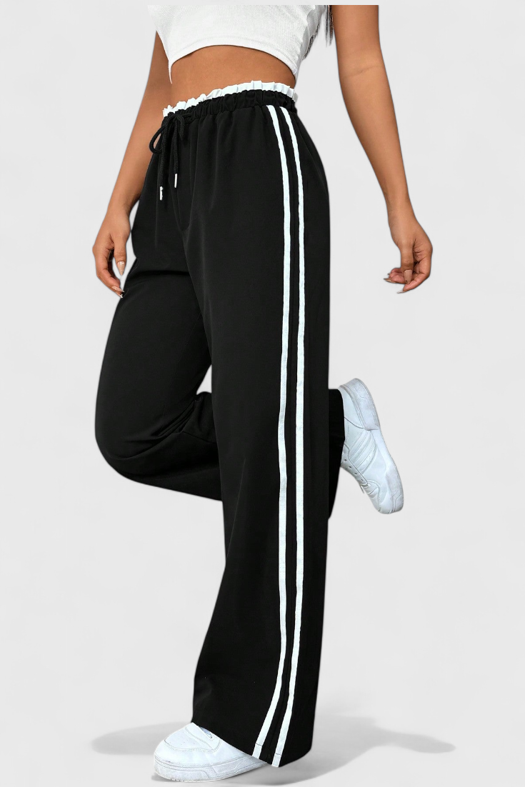 Side Stripe Drawstring High Waist Wide Leg Track Pants 8
